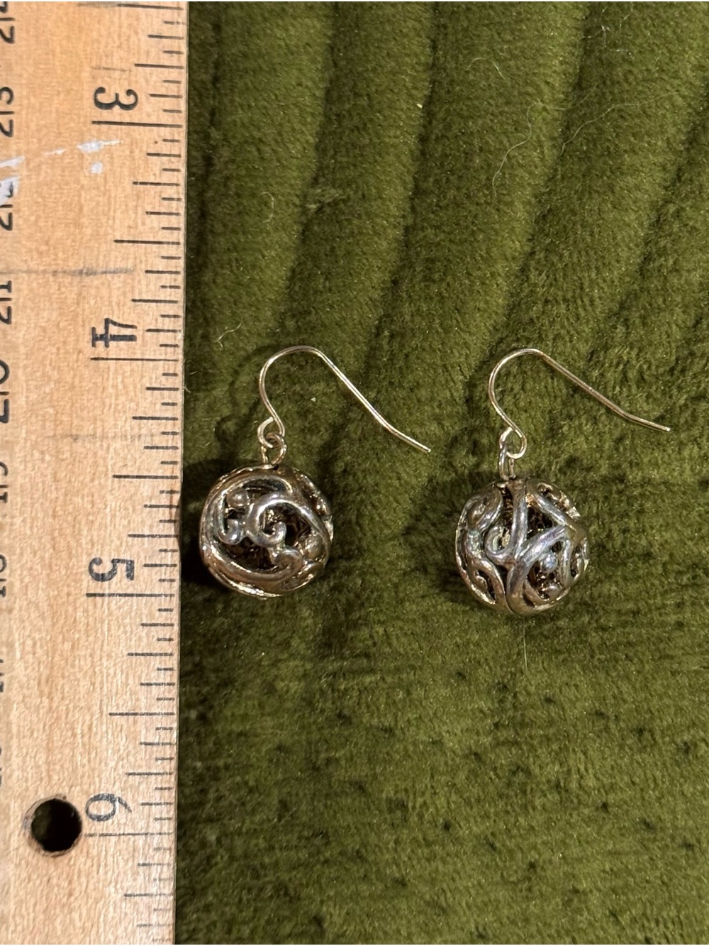 Delicate Filigree Ball Drop Earrings in Gold Tone - Picture 3 of 3